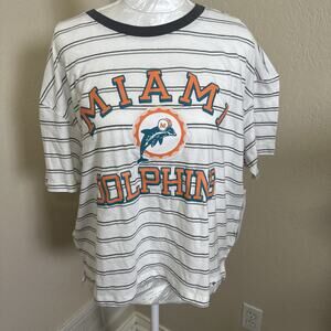 Miami Dolphins '47 Cropped T-Shirt‎ Womens Size Large White w/ Gray Stripes NWT